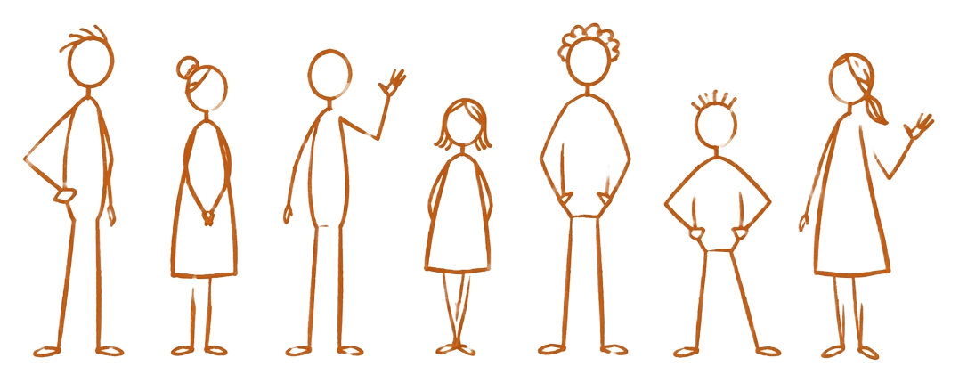 A simple line drawing of seven people standing side by side